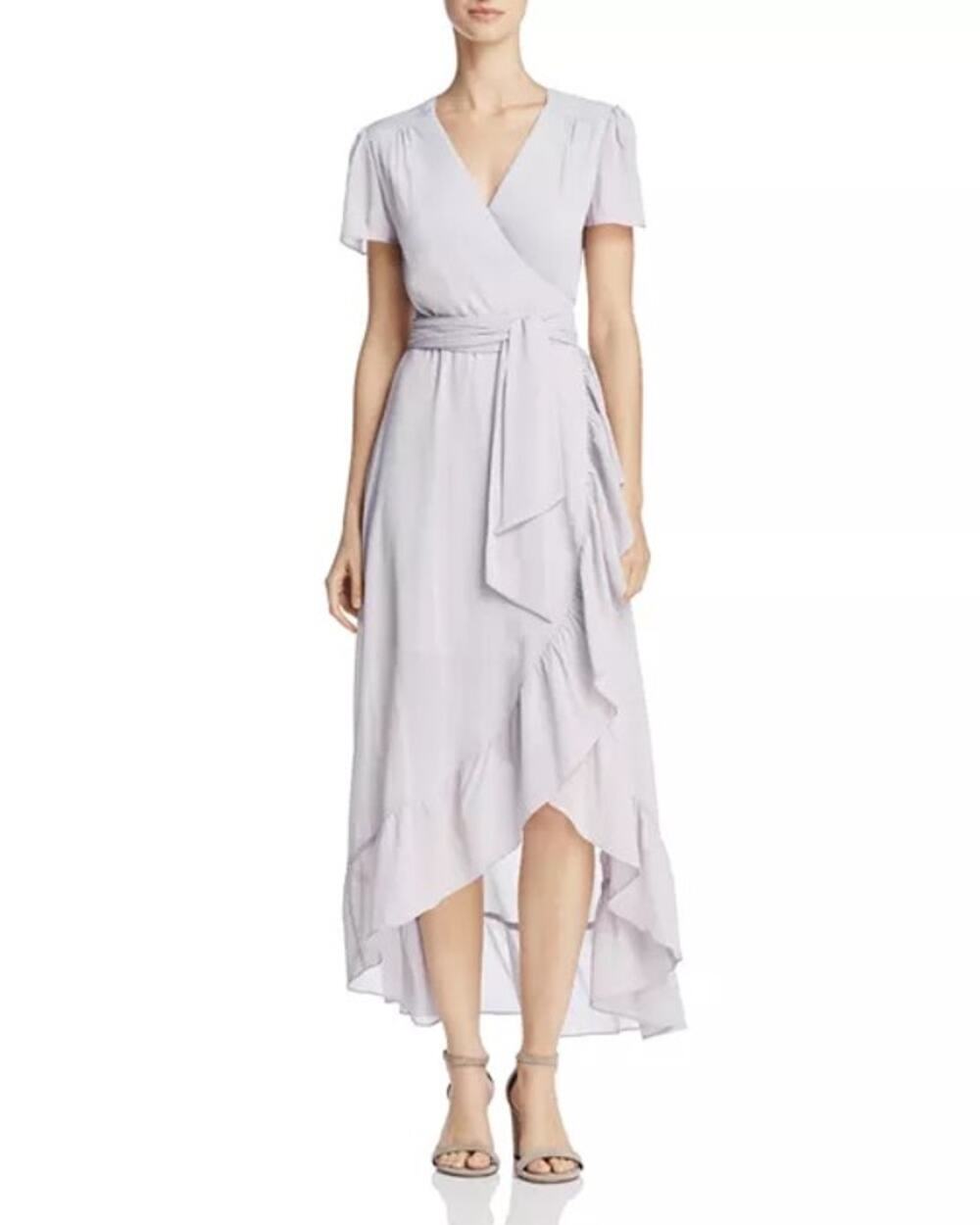WAYF Womens Small White Sheer Ruffle High Low Wrap Dress Coquette Fairy Ethereal